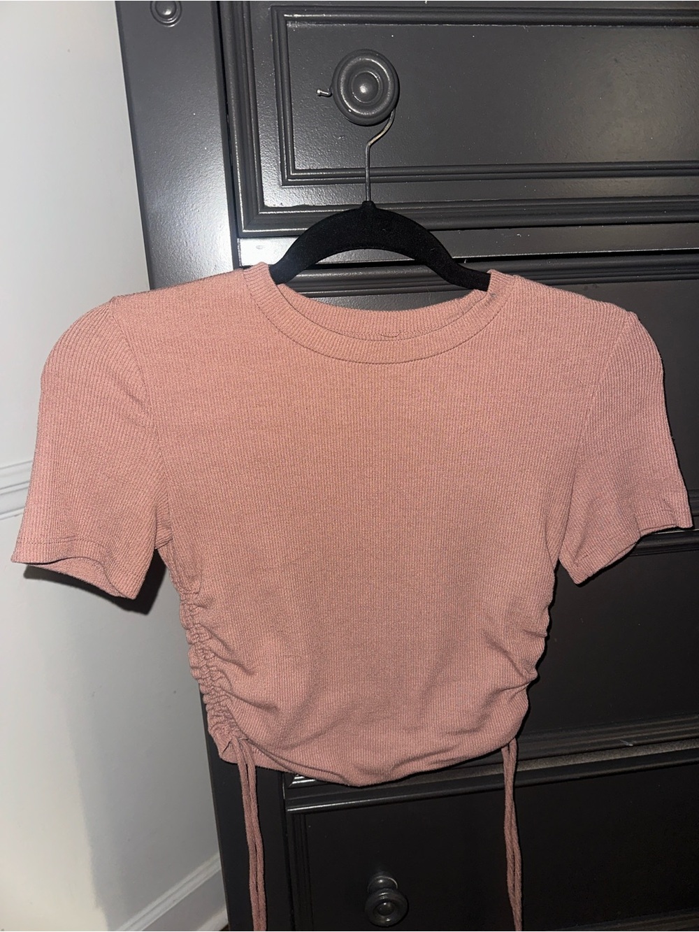 Zara Dusty Pink Ruched Short Sleeve Crop Top